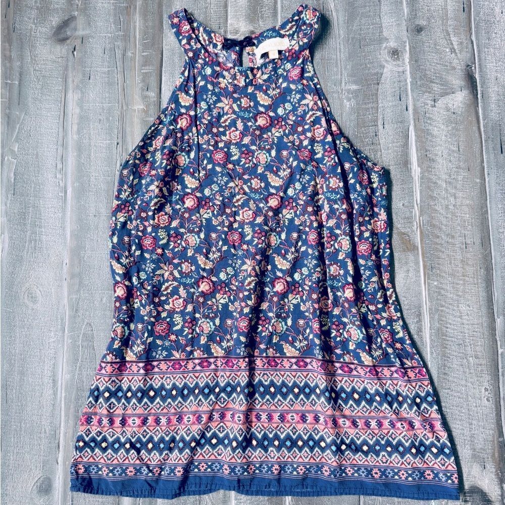 Lucy & Laurel Purple Boho Floral Print Sleeveless Blouse Top S